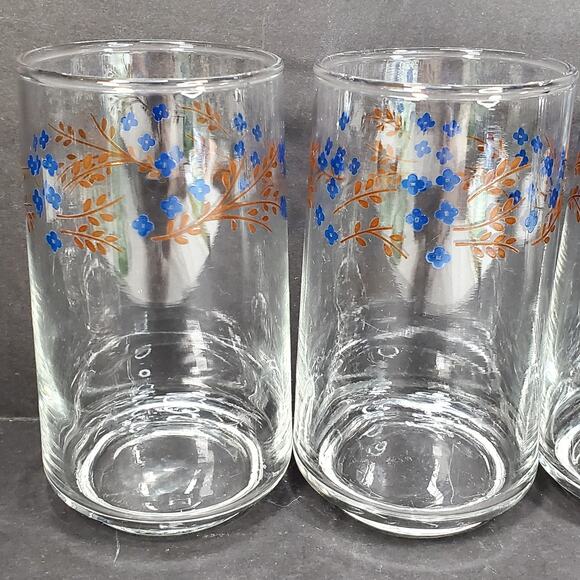 Vtg Termocrisa Lot of 4 Blue Forget Me Not Drinking Glasses Tumblers 4 3/4” - Picture 5 of 7